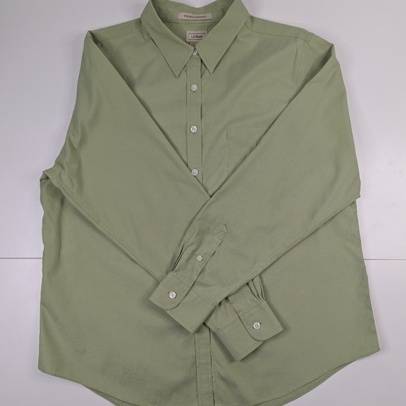 LL Bean Shirt Wrinkle‎ Resistant Pistachio Green Button Front Women's L - Picture 3 of 12